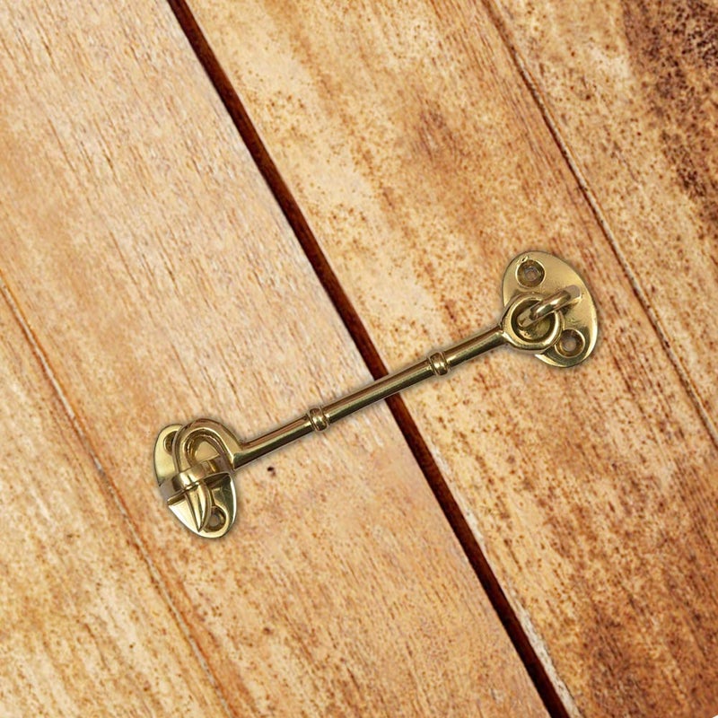 A29 Set of 2 Cabin Hook, 4 3/4 Inches, Iron Eye Latch, Cabin Door Gate Latches, Window Sash Catch Hook Lock, Polished Lacquered Finish - Image 2